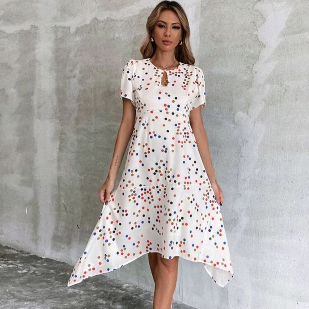 Polka Dot Peakaboo Asymmetrical Hem A-line dress